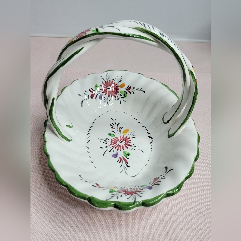 Hand painted RCCL ceramic basket, Portugal Signed Multicolor